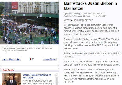 hombre golpea a justin bieber y lo tira al suelo en nueva york 2011