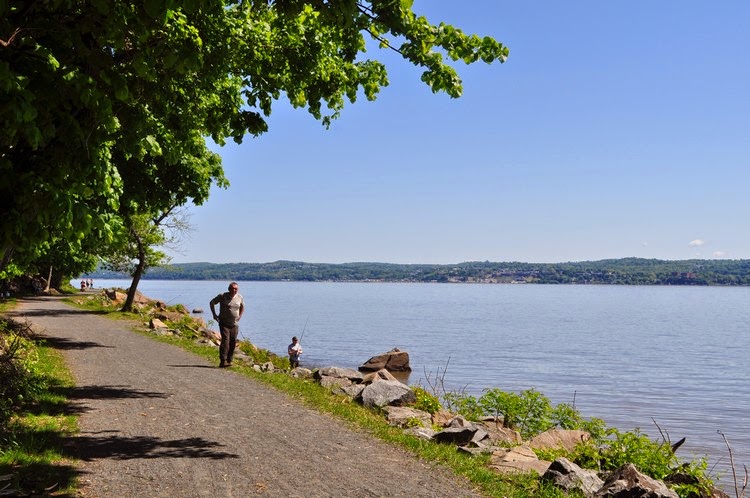 Harriman Hiker State Park And Beyond Nyack Beach Looking Northeast Across The River Towards Ossining Fisherman Fishing In Hudson