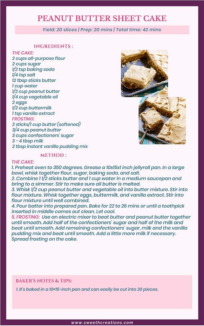 PEANUT BUTTER SHEET CAKE RECIPE
