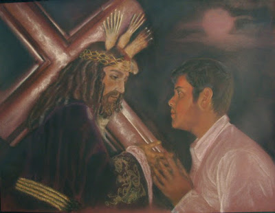 Cuadro a pastel de cristo con fiel Cuadro a pastel de cristo con fiel