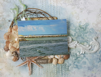Scraps of Darkness scrapbook kits DIY video tutorial: mixed media beach layout w/our June2017 Seaside kit, by Jessica McFall