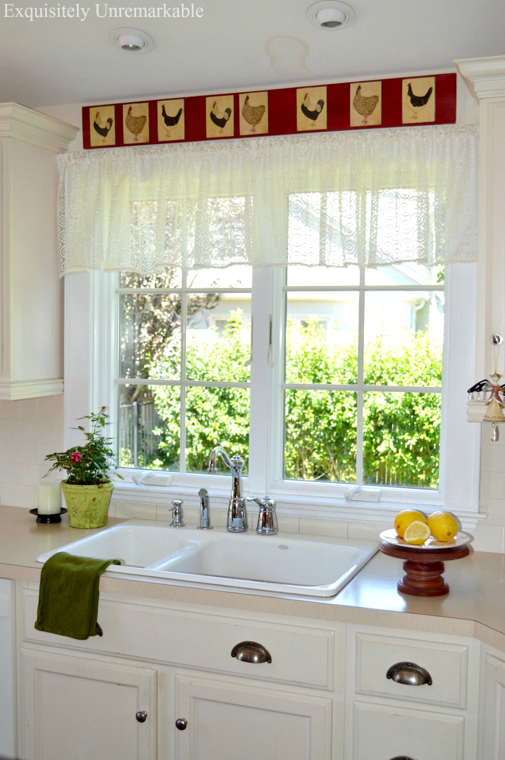 Lace Valance hanging in kitchen window