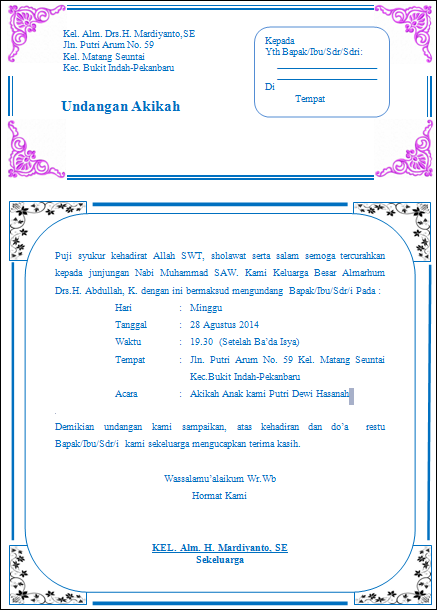 Contoh Surat Undangan Pengajian Aqiqah Contoh Surat