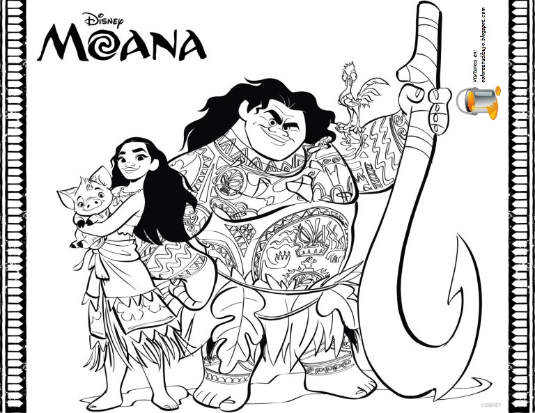 MOANA , PUA Y MAUI para colorear y pintar - COLOREA TUS DIBUJOS