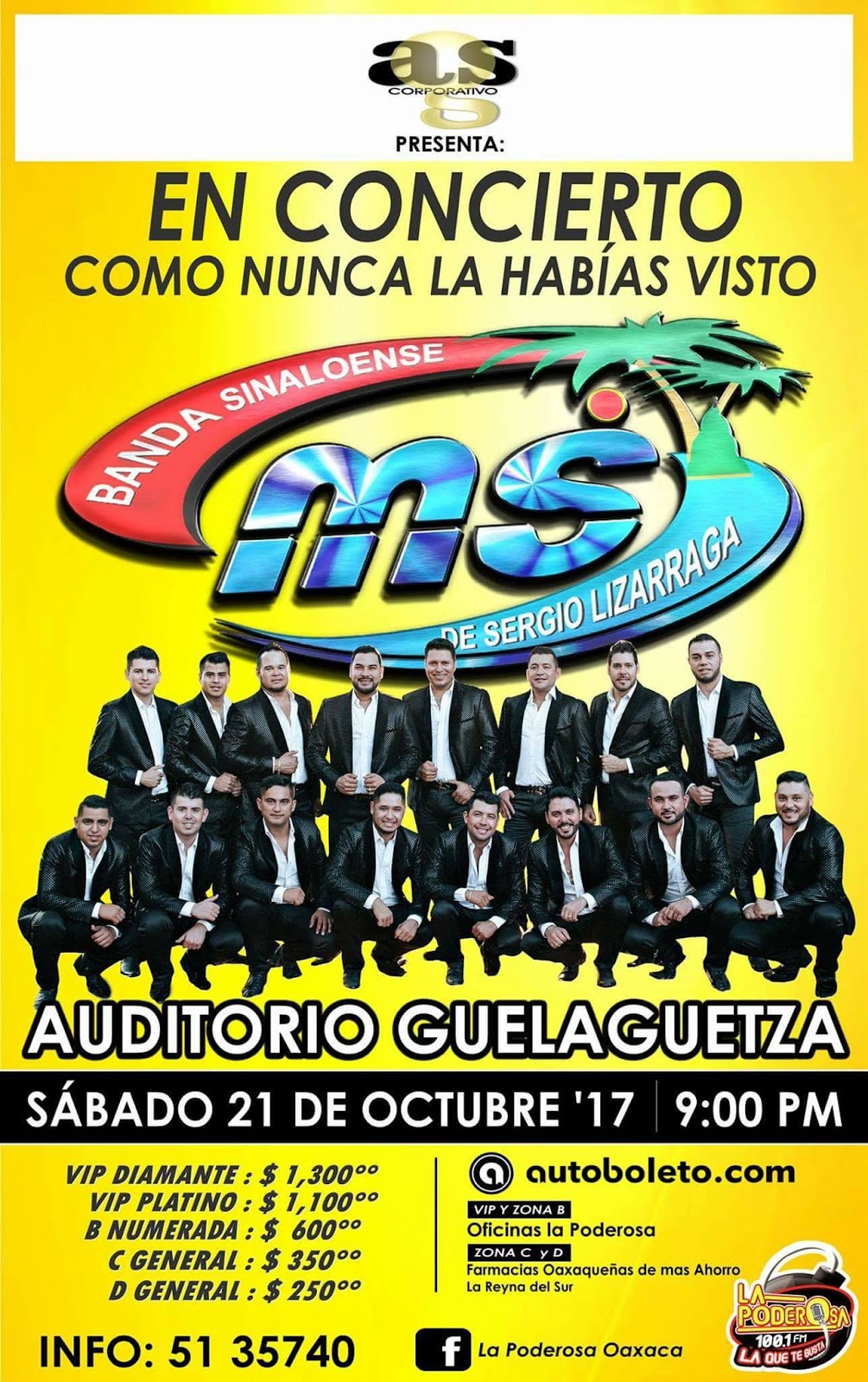 Concierto 2017 de la Banda MS en el Auditorio Gueaguetza (Boletos e