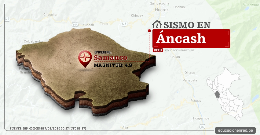 Temblor en Áncash de Magnitud 4.9 (Hoy Domingo 7 Junio 2020) Sismo - Epicentro - Samanco - Santa - IGP - www.igp.gob.pe Temblor en Áncash de Magnitud 4.9 (Hoy Domingo 7 Junio 2020) Sismo - Epicentro - Samanco - Santa - IGP - www.igp.gob.pe