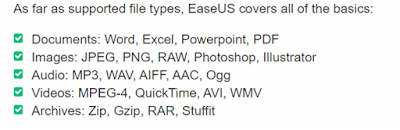 EaseUs Data recovery supported files EaseUs Data recovery supported files