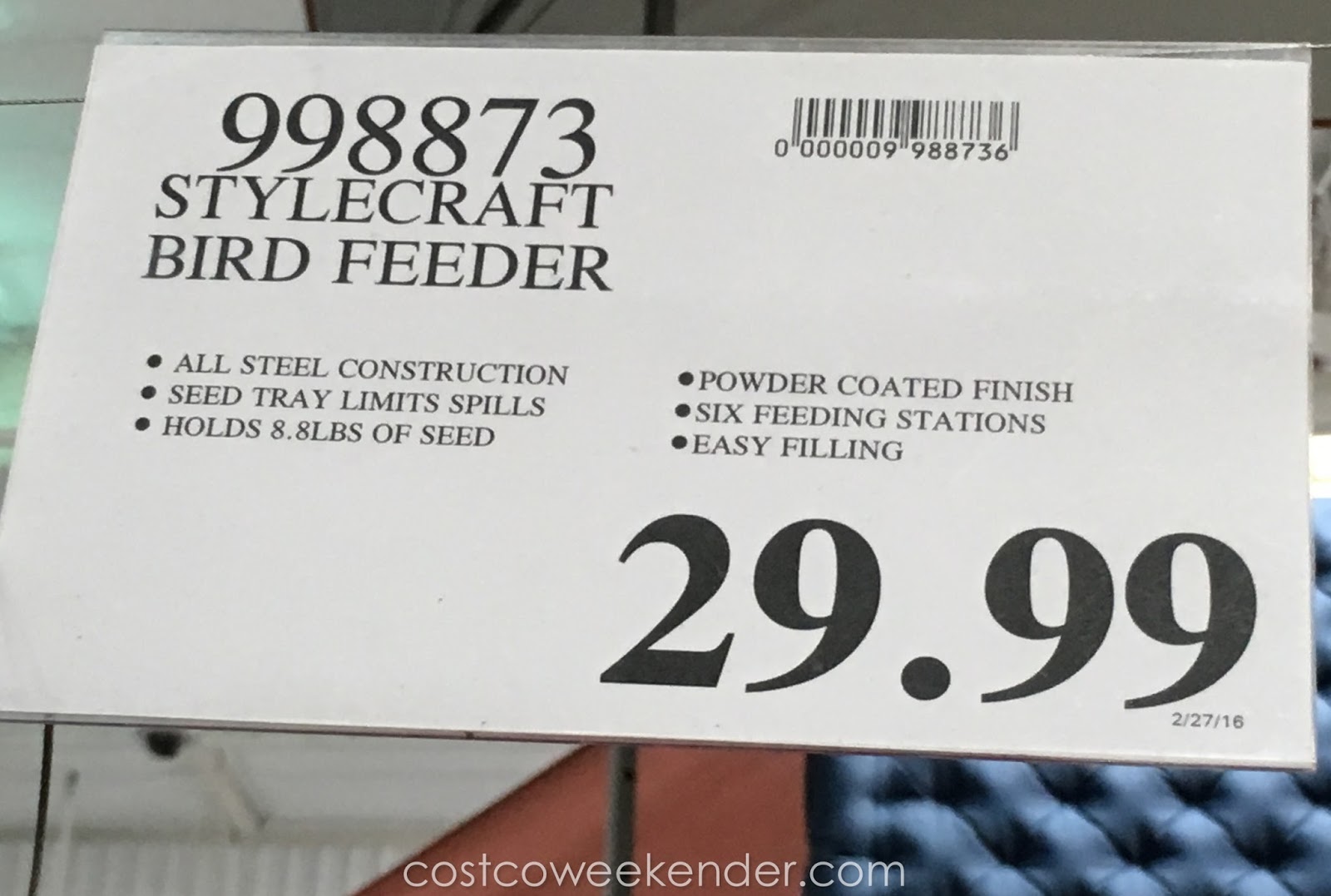 StyleCraft Bird Feeder Costco Weekender