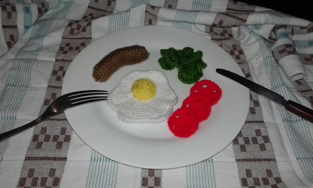 crochet egg and sausage