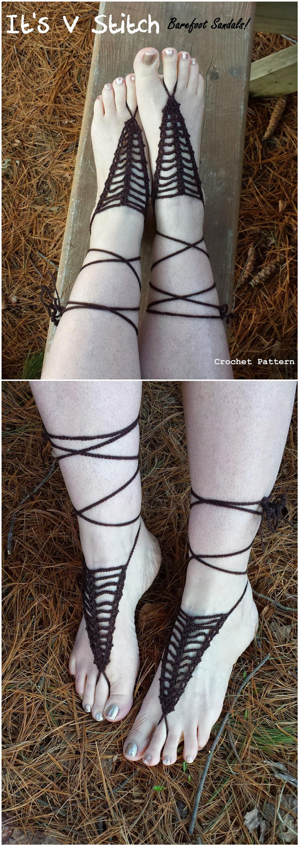 It's V Stitch Barefoot Sandals Free Crochet Pattern