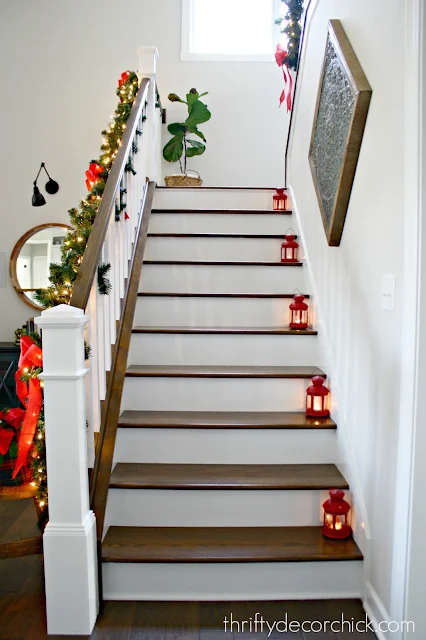Stained treads and white risers on stairs