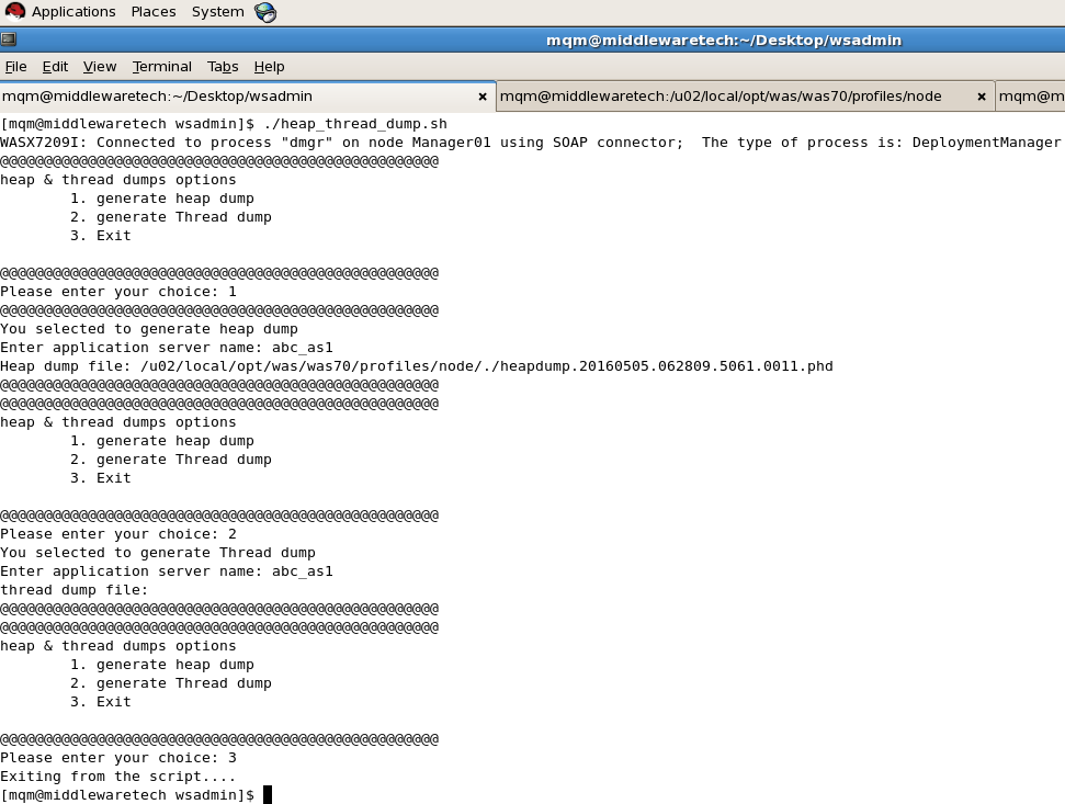 Middleware Technologies Generating Thread dump & Heap dump using