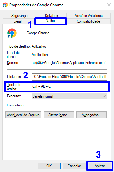 como criar tecla de atalho