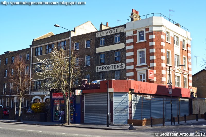 Painted signs and mosaics Plywood importers, Bethnal Green