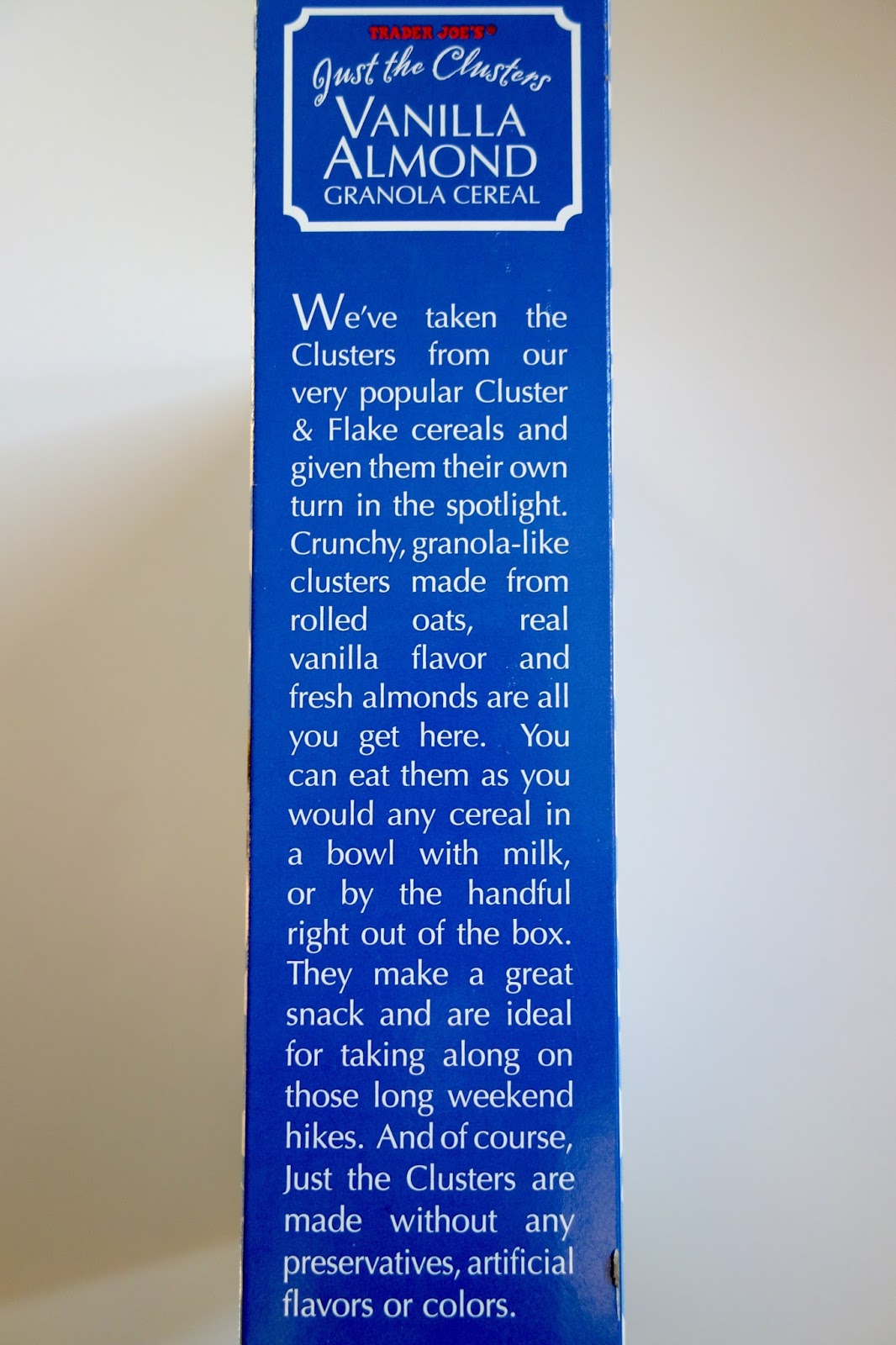 Trader Joe's Just the Clusters Vanilla Almond Granola Cereal and Chocolate Almond Granola Cereal