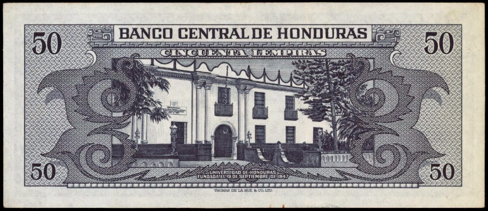 Honduras money 50 Lempiras bank note 1956