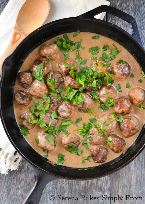 The BEST Swedish Meatballs recipe with sauce from scratch is a dinner time favorite from Serena Bakes Simply From Scratch.