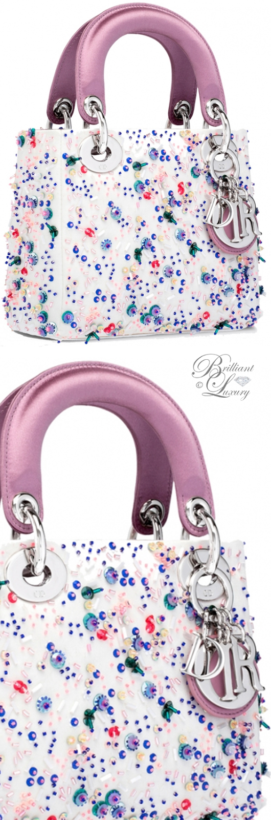 Brilliant Luxury ♦ Dior Lady Dior 'White And Pink Embroidered Satin' Bag Brilliant Luxury ♦ Dior Lady Dior 'White And Pink Embroidered Satin' Bag