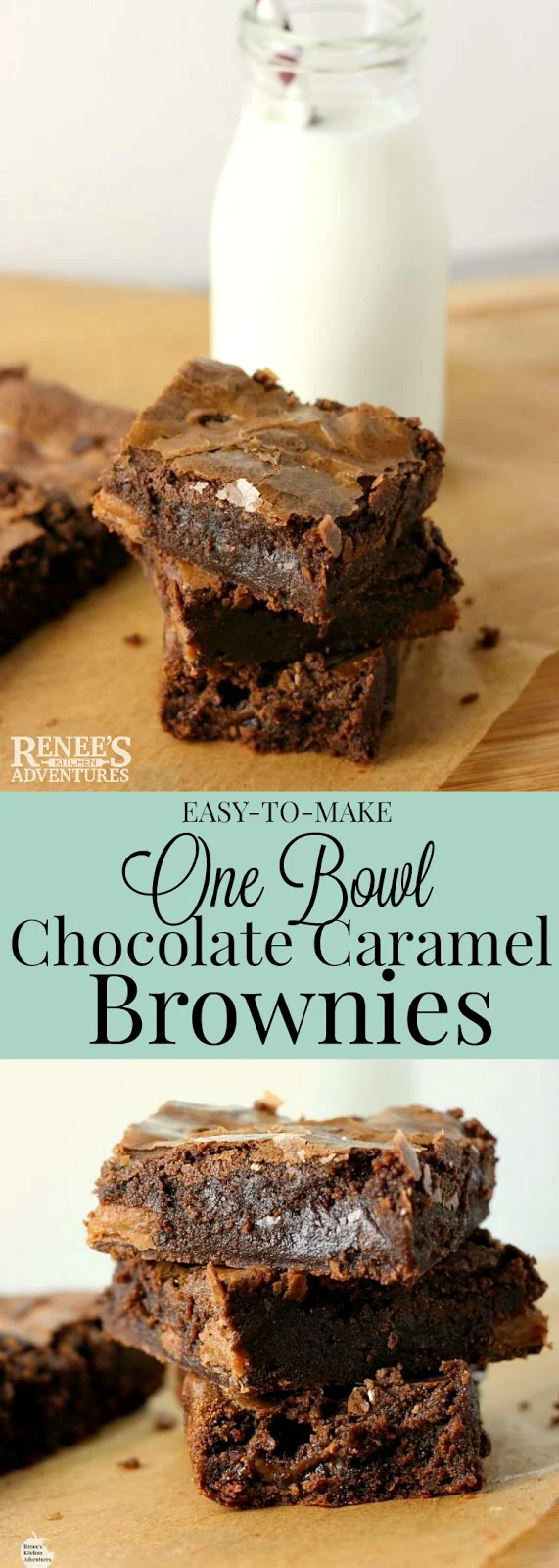 One Bowl Chocolate Caramel Brownies | by Renee's Kitchen Adventures - Easy recipe for a fudgy treat bursting with caramel pockets!  This one is my go-to brownie recipe! 