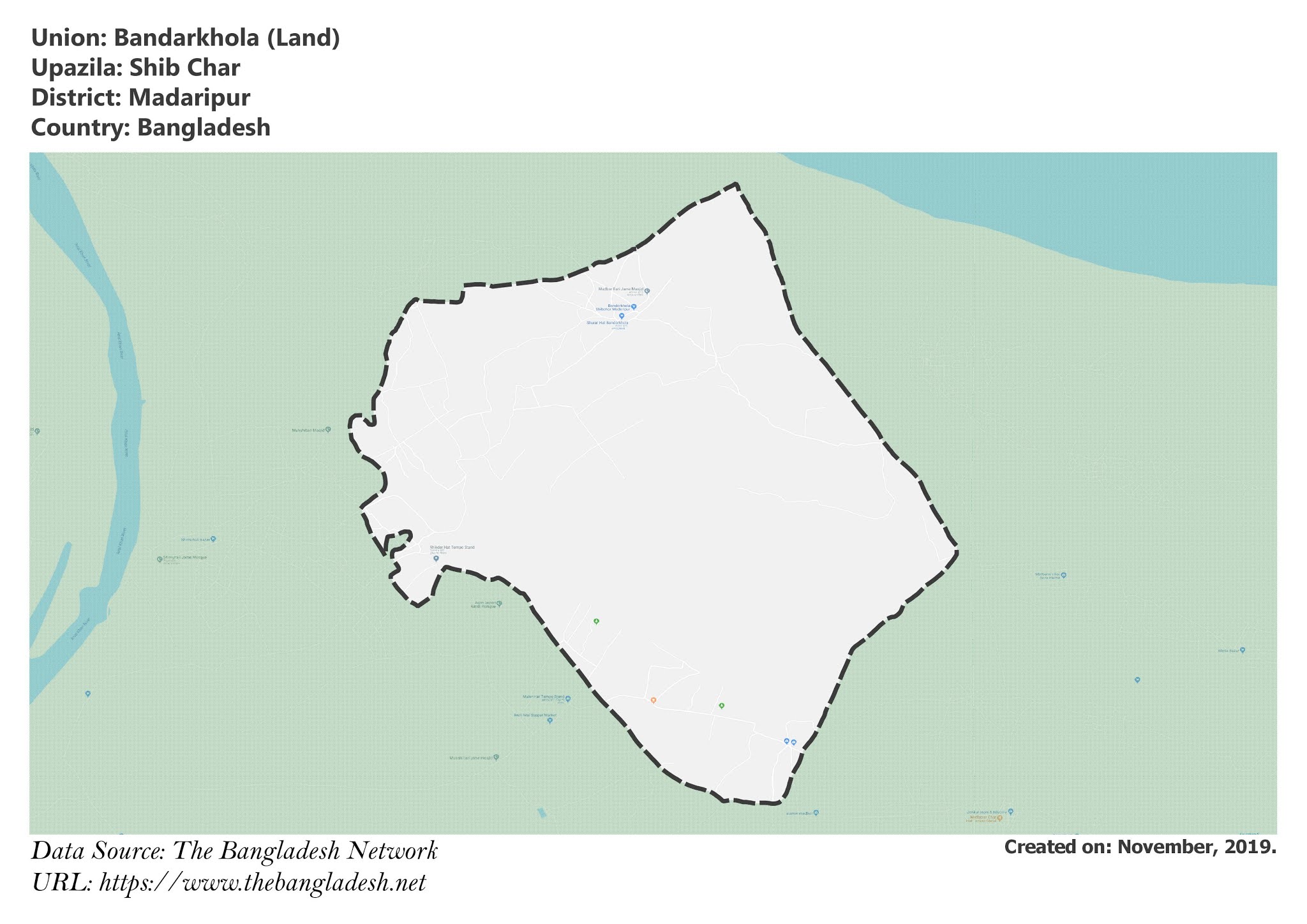 Map of Bandarkhola of Madaripur, Bangladesh.