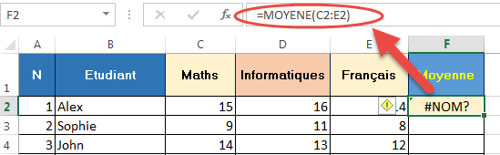 Erreur #NOM Erreur #NOM