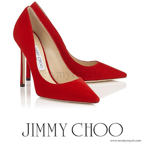 Princess Charlene wore JIMMY CHOO Red Suede Pointy Toe Pumps
