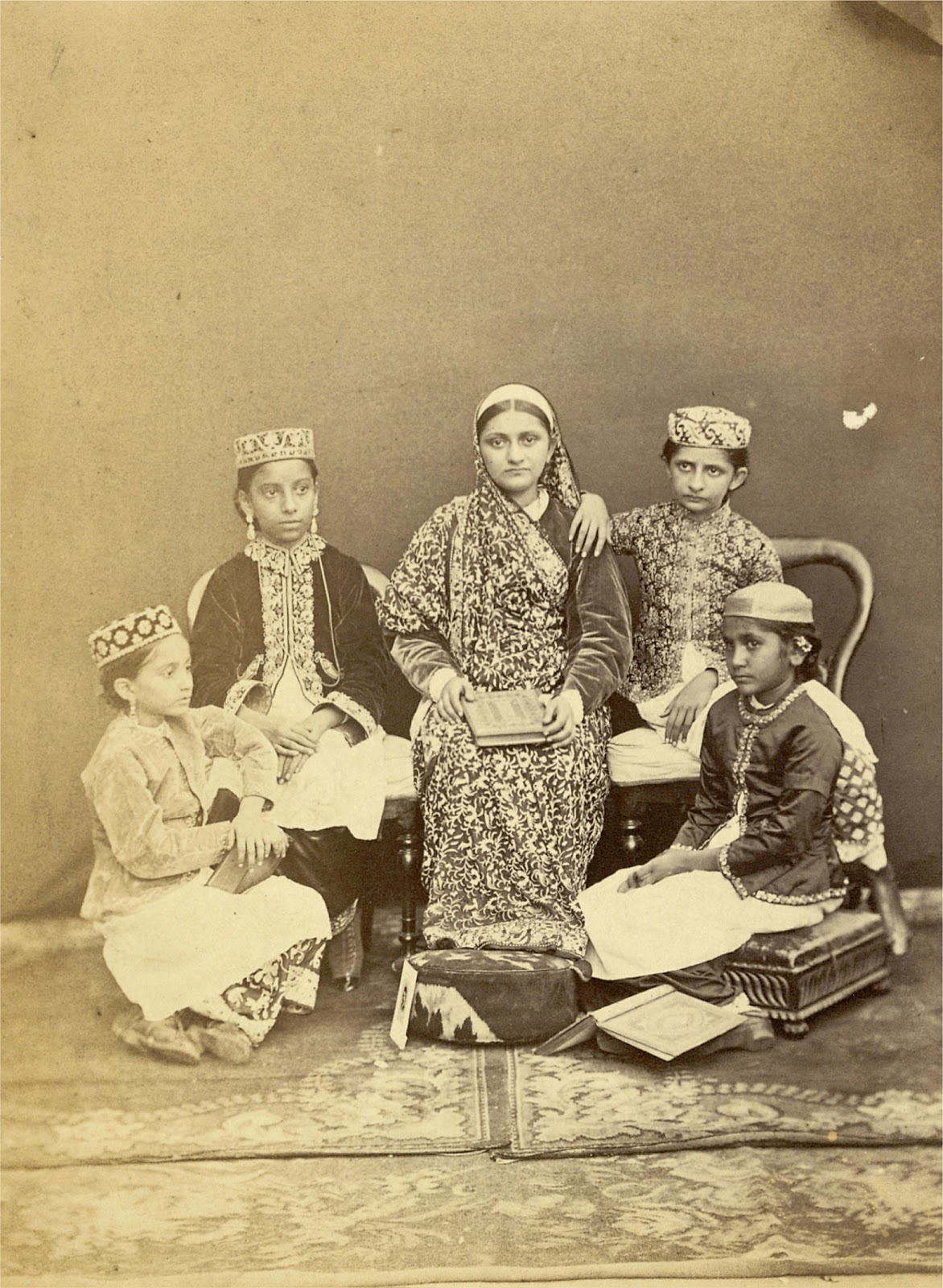 Vintage Photograph of a Group of Students in the Alexandra Native Girls' Institution at Bombay (Mumbai) 1873