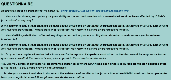 ICANN Jurisdiction Questionnaire