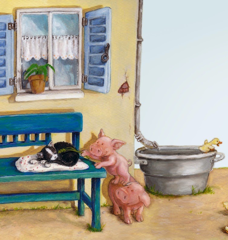 Kinderbuchillustration, Bauernhof, Ferien, Schweine, children's book illustration, farm