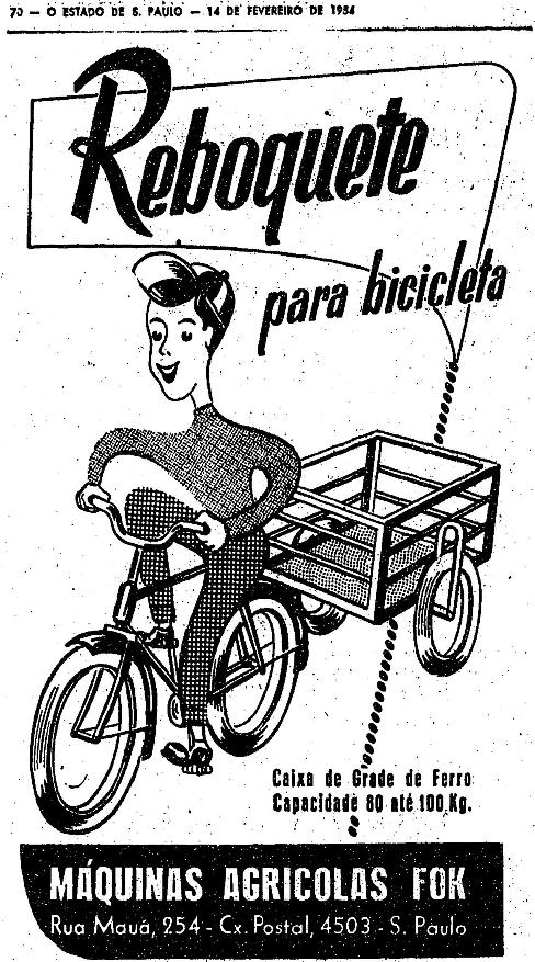 Propaganda de reboquete para bicicletas apresentado em 1954.