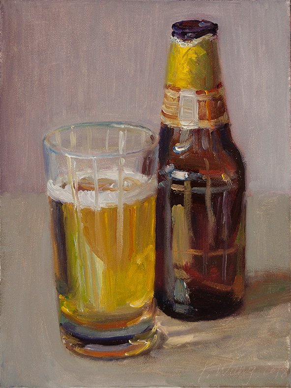 Wang Fine Art a cup of beer still life oil painting original a painting a day