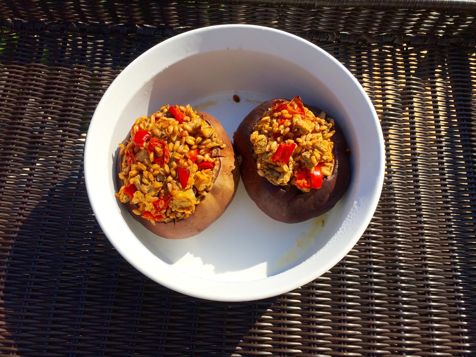 Farro Stuffed Eggplant