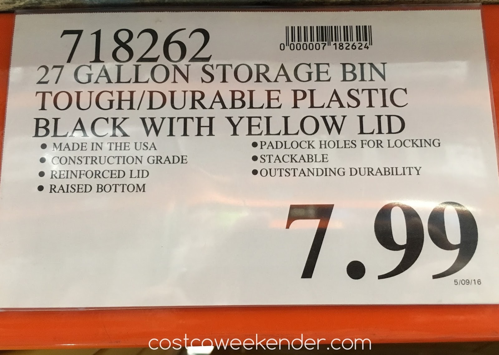27 Gallon Storage Bin Tough/Durable Plastic Black with Yellow Lid