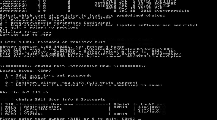 Offline NT Password & Registry Editor, RID user account Offline NT Password & Registry Editor, RID user account