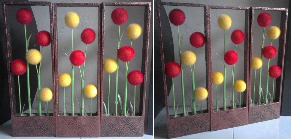 Pondok Dahar Lauk Jogja: Pigura Bunga Rangkai 3D - Vas Kayu Gantung