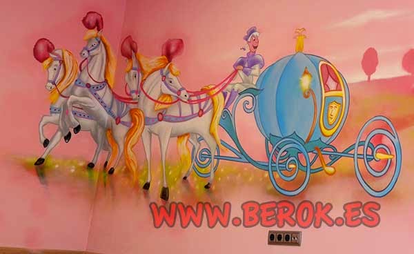 Mural carroza de calabaza con caballos de Cenicienta