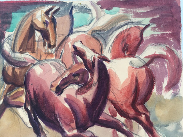 Group of Horses by Francis J. Quirk image of horses, watercolor painting of horses by Francis J. Quirk