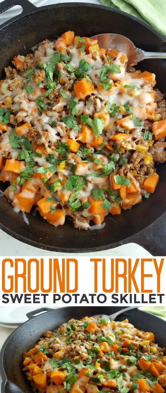 This Ground Turkey Sweet Potato Skillet is a healthy gluten free meal that is full of flavour and perfect to feed your family quickly on busy weeknights! This Ground Turkey Sweet Potato Skillet is a healthy gluten free meal that is full of flavour and perfect to feed your family quickly on busy weeknights!
