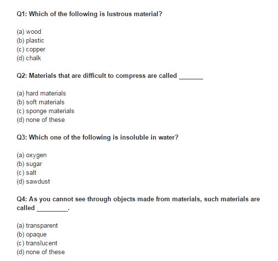 MCQ ( Sorting of materials into groups)