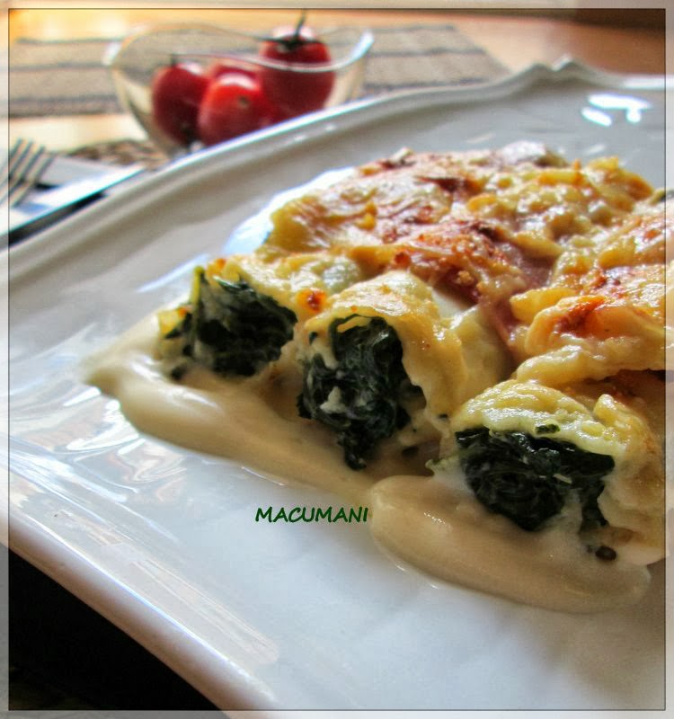 Canelones de espinacas y jamon york
