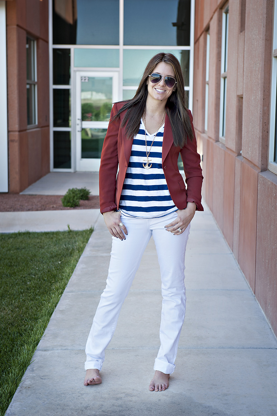 Utah fashion blogger, Nautical, White Jeans
