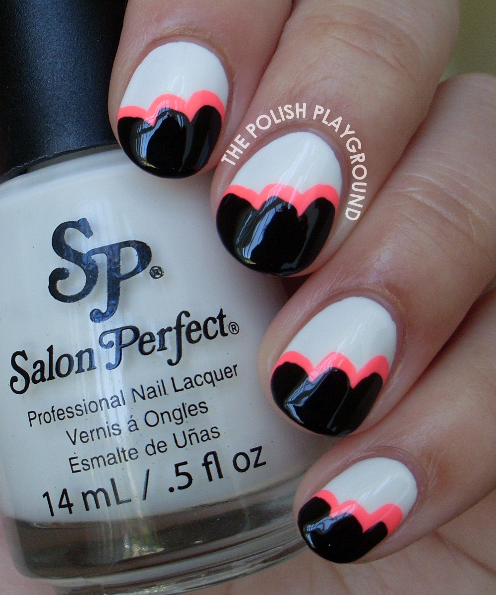 Black and White & Neon Pink Cloud Nail Art
