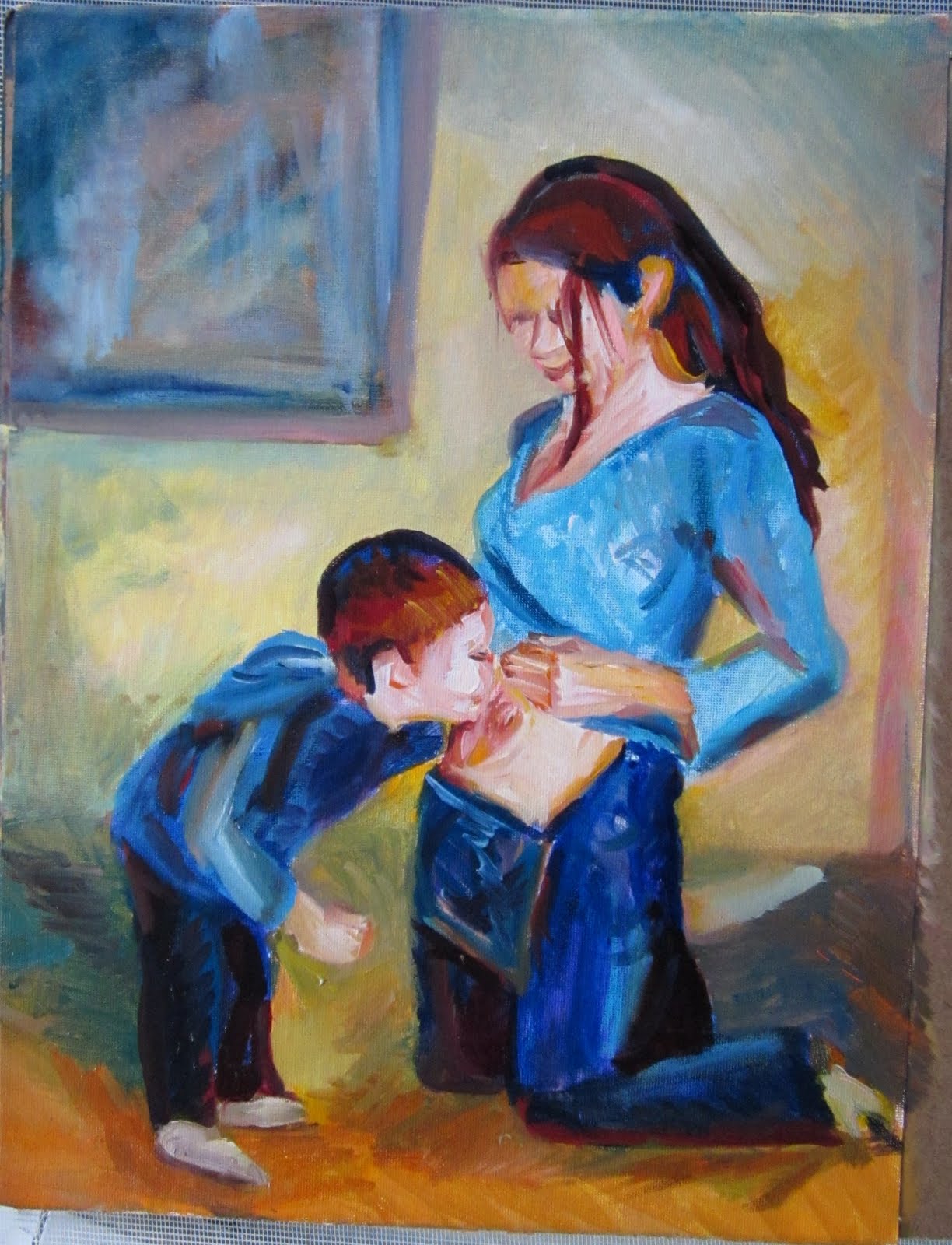 100 Paintings Challenge 2 Liz Cutler , Nevaeh's First Kiss ,Oil over acrylic sketch on canvas