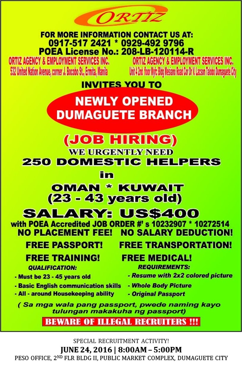 Public Employment Service Office Dumaguete City Overseas Job Openings