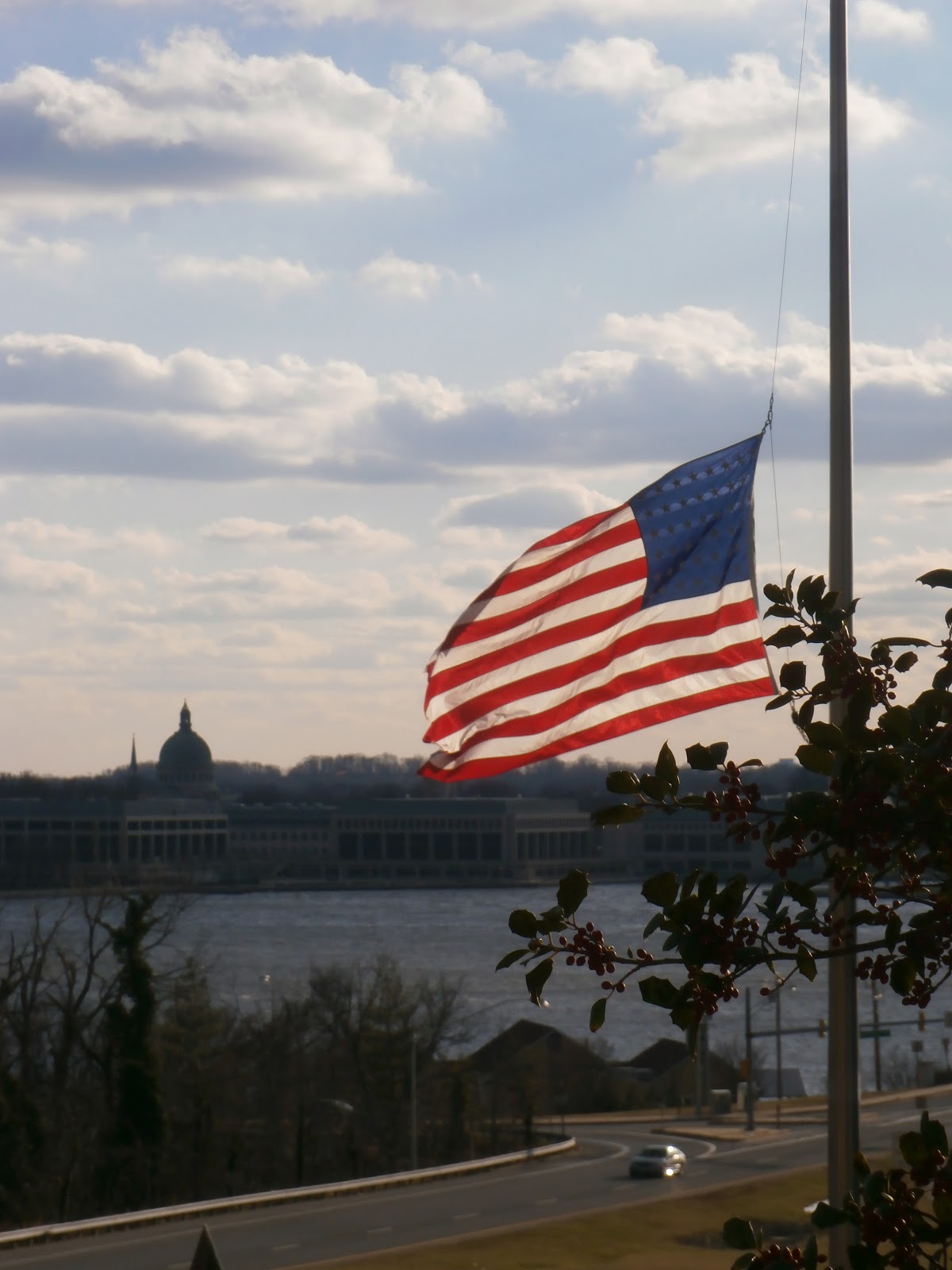 Corfu Blues and Global Views US FLAG, HALF MAST, ANNAPOLIS