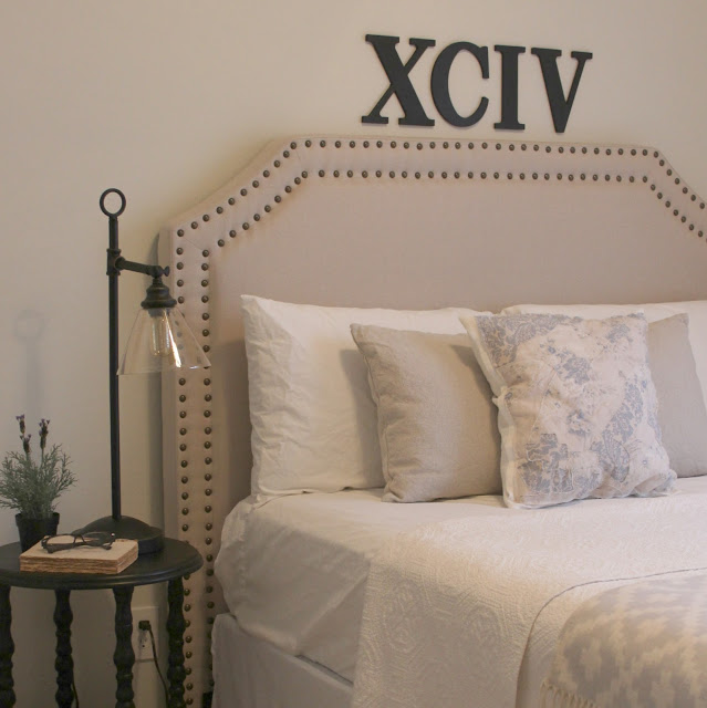 DIY bedroom decor makeover with serene, European inspired modern farmhouse style by Hello Lovely Studio