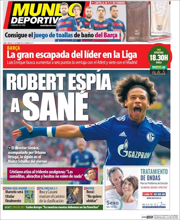 FC Barcelona, Mundo Deportivo: "Robert espía a Sané"