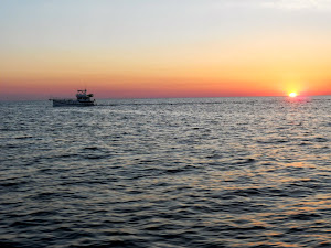 SEA DREAM cruising along in the beautiful, and most welcomed,  sunrise on the Gulf of Mexico.