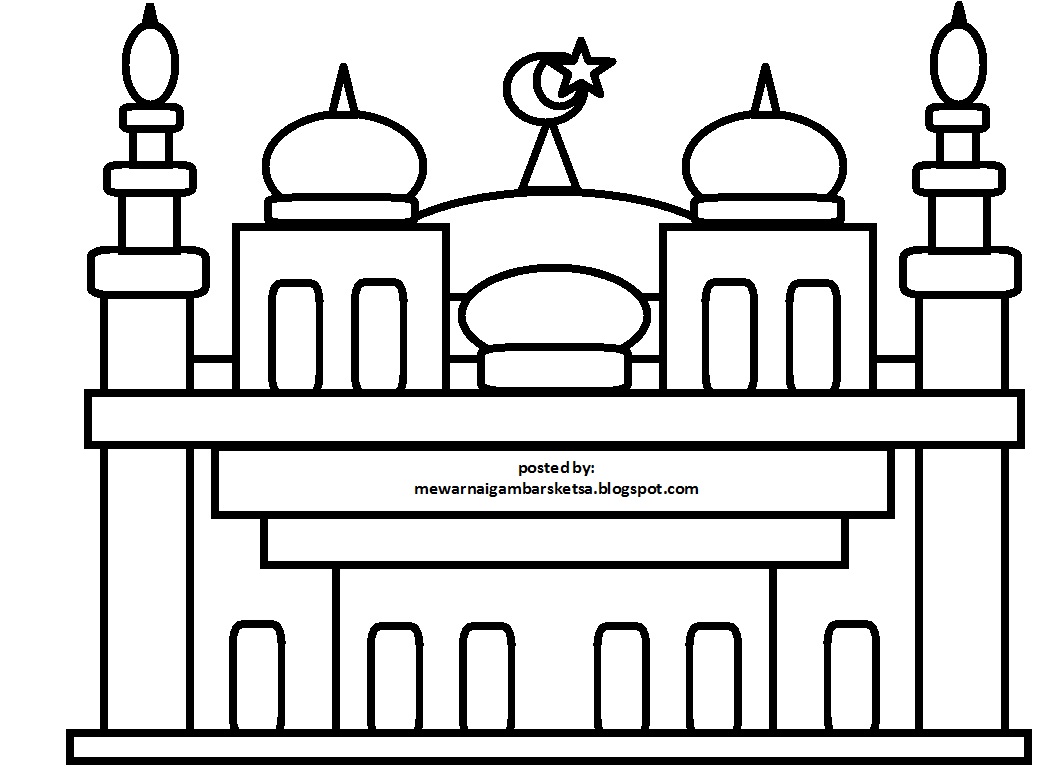 Gambar Mewarnai Gambar Tempat Ibadah Berdoa Masjid Kolase Di