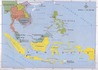 Letak geografis Indonesia pada peta ASEAN (Sumber: Atlas Indonesia dan Dunia, Lintas Media Jombang)